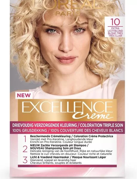 L’Oréal Paris Excellence Crème 10 – Extra Lichtblond Haarfarbe mit 100% Grauabdeckung, Pflege-Shampoo & Haarmaske, 3-in-1 Set