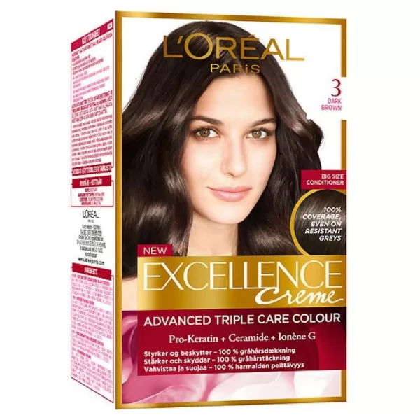 L'Oréal Paris Excellence Crème 3 - Donkerbruin, 100% Grijsdekking, Beschermende Crèmekleuring + PH Neutraliserende Shampoo & Haarmasker