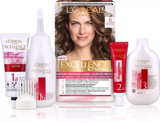 L’Oréal Paris Excellence Crème 6 - Donkerblond Haarkleur met Pro-Kératine, Ceramide & Collageen, Verbeterde Formule & Geur