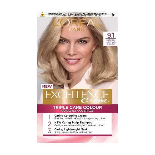 L'Oreal Paris Excellence Permanent Haarfarbe 9.1 Lichtblond - Triple Schutz, Grizzlyabdeckung, Lang anhaltende Farbe