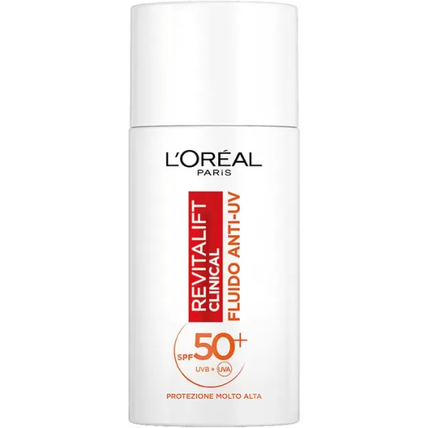 L'Oréal Paris Revitalift Clinical Anti-UV Fluid SPF 50+ mit Vitamin C, 50ml - UVA/UVB Schutz, leichte Textur, Anti-Aging für alle Hauttypen