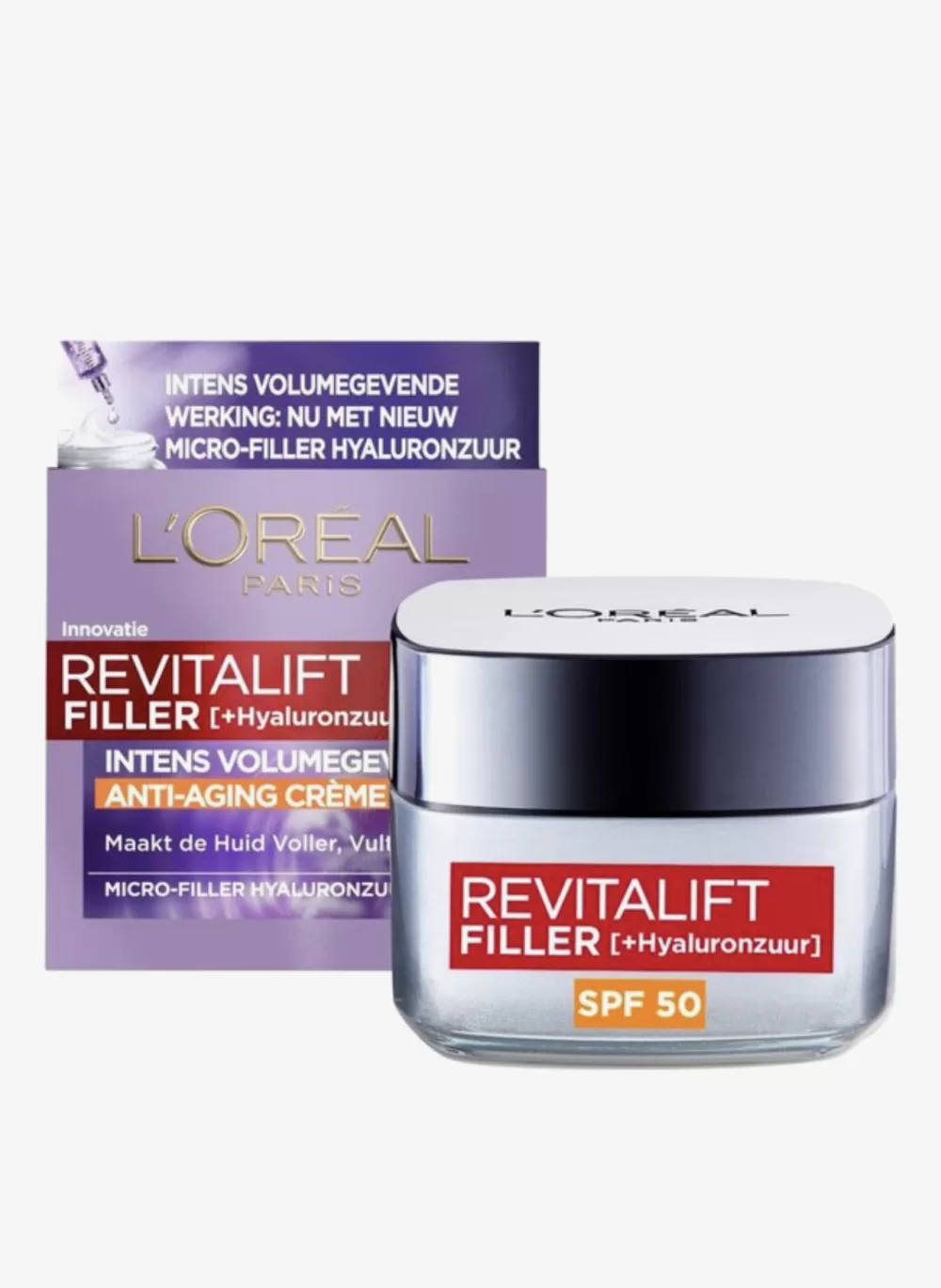 L’Oréal Paris Revitalift Filler Anti-Aging Dagcrème SPF50 - 50ml - Hydratatie met Hyaluronzuur voor Vrouwen 35+ - Rimpelvullend & Volumegevende Gezichtsverzorging