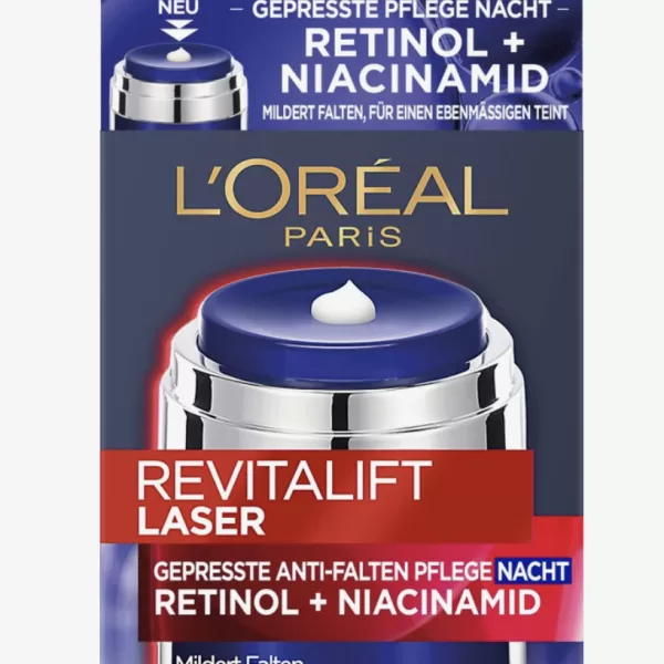 L'Oréal Paris Revitalift Laser Nachtcreme 50 ml - Antirimpelverzorging mit Retinol & Niacinamide, Hydratation, Hygienische Pompverpackung