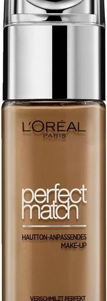 L'Oreal Perfect Match Foundation 8R/8C Nut Brown 30ml – Für einen ebenmäßigen Teint, verschmilzt mit der Haut für natürliche Deckkraft