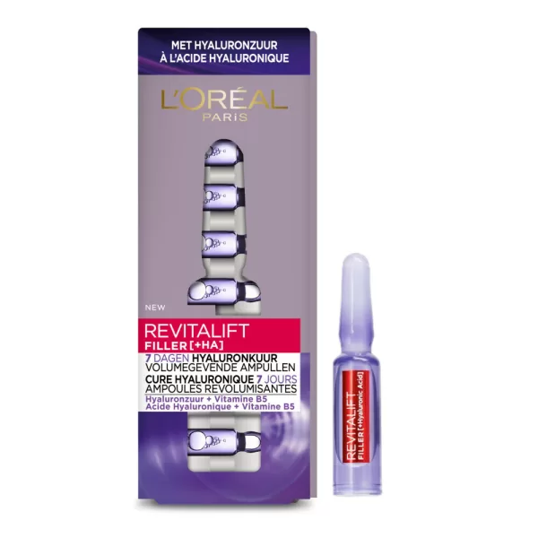 L'Oréal Revitalift Filler Ampullen 7 stuks - Hyaluronzuur & Vitamine B5 voor Jeugdige Huid, Rimpelvullend Effect, Intensieve Hydratatie