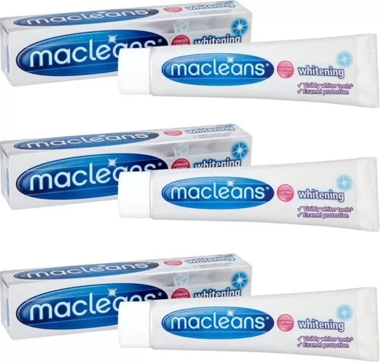 Macleans Whitening Tandpasta 3 x 100 ml – Voor Stralend Witte Tanden, Verwijdert Vlekken van Koffie, Wijn en Tabak, Fluoride Versterkt Glazuur