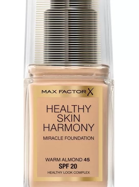 Max Factor Healthy Skin Harmony Foundation - 45 Warm Almond, Feuchtigkeitsspendend, Hautschutz, makelloser Teint, 30ml, für alle Hauttypen