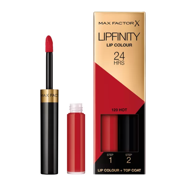 Max Factor Lipfinity Liquid Lipstick 120 Hot – Long Lasting, Velvet Smooth Finish, 24 uur Resultaat, Inclusief Finishing Coat, 10 Kleuren beschikbaar