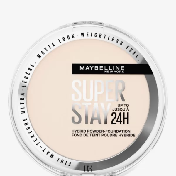 Maybelline New York SuperStay 24H Hybrid Poeder Foundation 03 - Langhoudend, Matte Dekking, Waterproof, Lichte Textuur - 9g