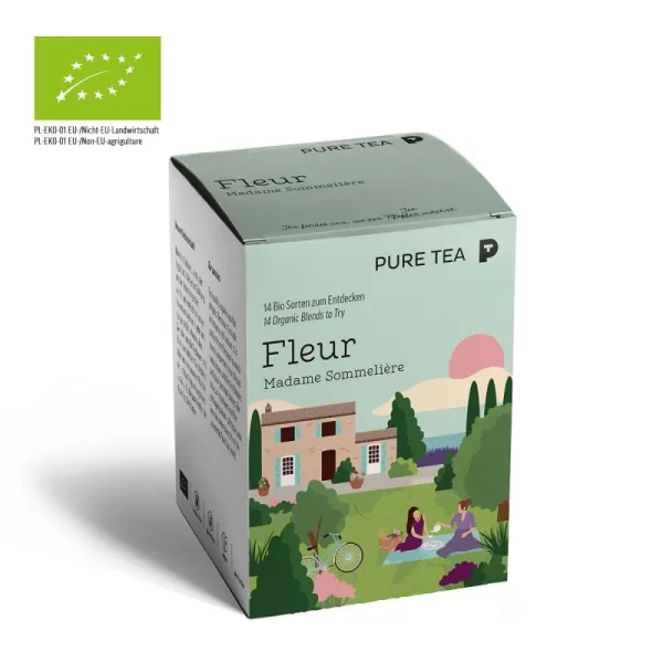 Musterschachtel Fleur – 14 Sorten Bio Tee von Pure Tea, inkl. Sencha, Earl Grey, Chai & mehr – Entdecken Sie Ihre Teeliebe!