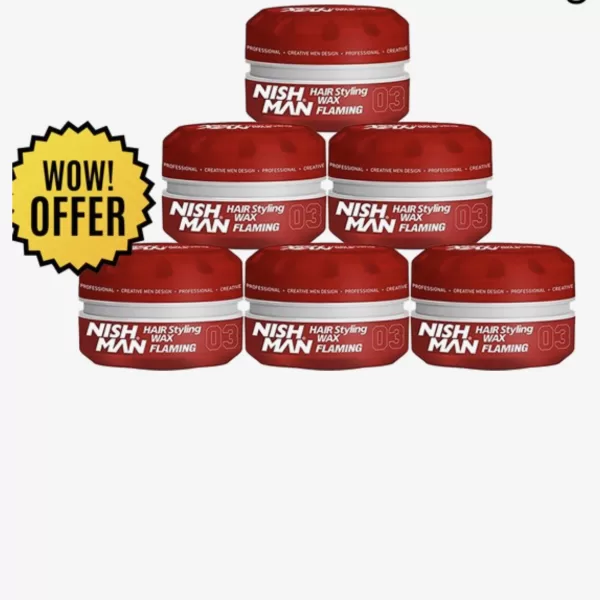 Nish Man Hair Wax 03 Flaming - 6x150ml - Voordeelverpakking - Flexibele Hold, Glans & Haarverzorging zonder Residu