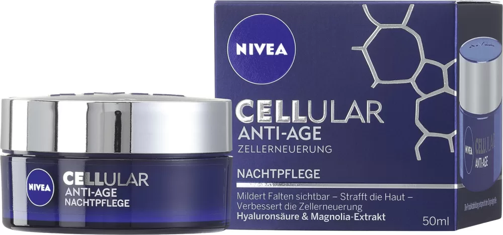 NIVEA CELLular Anti-Age Nachtcreme 50 ml – Volumen Boost, Anti-Aging für strahlende Haut, revitalisierende Pflege für die Nacht