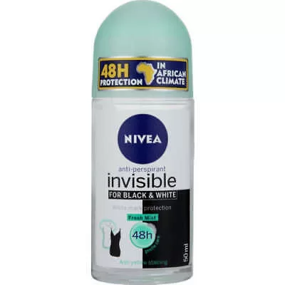 Nivea Deodorant Roller Invisible Black & White Fresh Mist 50 ml - 6-Pack, 48h Schutz, keine Flecken, alkoholfrei, hautfreundlich