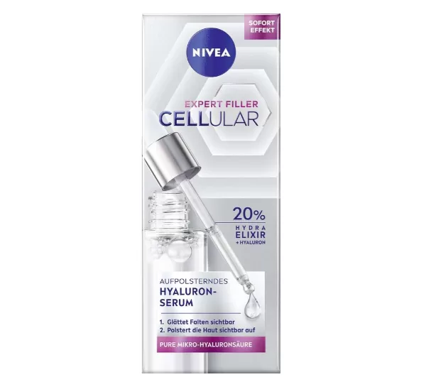 NIVEA EXPERT FILLER CELLULAR Hyaluron Serum 30ml – Volle Huid, Vermindert Rimpels, Met Micro-Hyaluronzuur, Hydra Elixir voor Hydratatie