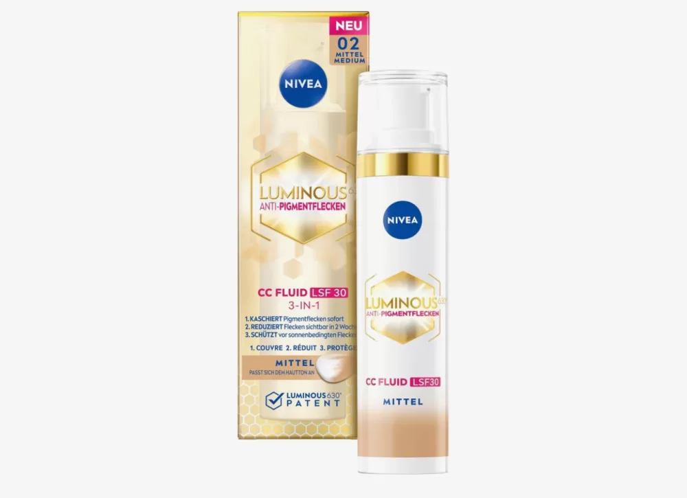 NIVEA LUMINOUS630 Anti-Pigment CC Fluid 40ml - SPF 30, voor alle huidtypen, kleur 2 Medium - Vermindert pigmentvlekken en hydrateert.