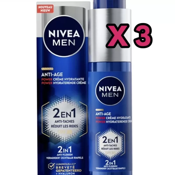 NIVEA MEN Anti-Age 2in1 Hydraterende Crème SPF 30 - 50 ml - Voor Normale & Rijpere Huid - Met Hyaluronzuur & Luminous630 - 3 Stuks