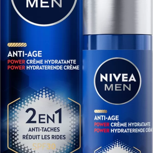 NIVEA MEN Anti-Age 2in1 Power Serum met Hyaluron & LUMINOUS630®, SPF30, Voor Jongere Huid, 50ml - Dagelijkse Hydratatie & Bescherming