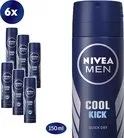 NIVEA MEN Cool Kick - 6x150ml Antitranspirant Spray, 48h Schutz, dermatologisch getestet, alcoholfrei, frische Pflege für aktive Männer