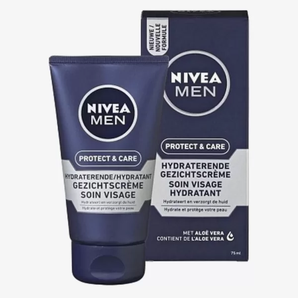 NIVEA MEN Protect & Care Gezichtscrème 75 ml – Hydraterend met Aloë Vera & Pro-Vitamine B5, Bescherming tegen scheren & externe invloeden