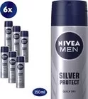 NIVEA MEN Silver Protect Deodorant Spray 6x150ml - 48u Bescherming, Alcoholvrij, Anti-Transpirant, Zachte Formule voor Gevoelige Huid