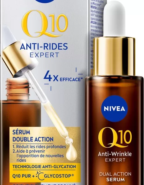 NIVEA Q10 Dual Action Serum 30ml - Anti-Rimpel Gezichtsserum met GLYCOSTOP, Vermindert en Voorkomt Rimpels, Clinisch Bewezen Resultaat