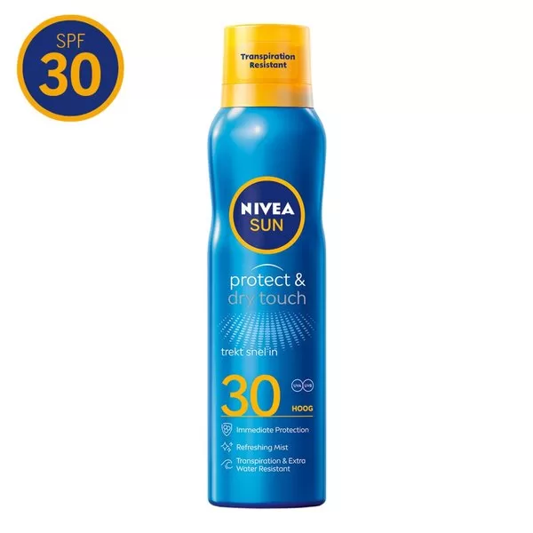 NIVEA SUN Protect & Refresh SPF30 Vernevelende Zonnespray - 100% transparant, verkoelend, niet-vet, waterresistent, geen witte strepen, UV-bescherming