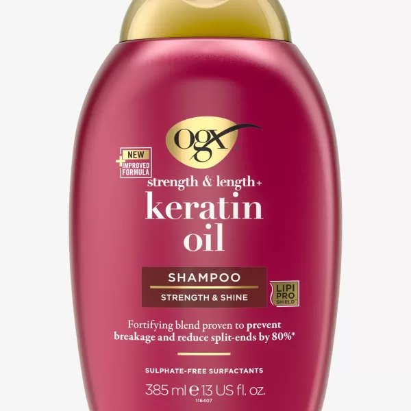 OGX Anti-Breakage Keratin Oil Shampoo 385ml - 3 Stuks | Versterkt & Voedt Haar, Voorkomt Gespleten Punten, Langer & Glanzend Haar