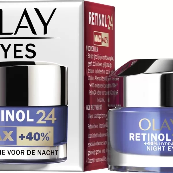 Olay Regenerist Retinol24 MAX Oogcrème Nacht - Parfumvrij, 15ml - Hydrateert, Verstevigt & Revitaliseert voor Jongere Ogen