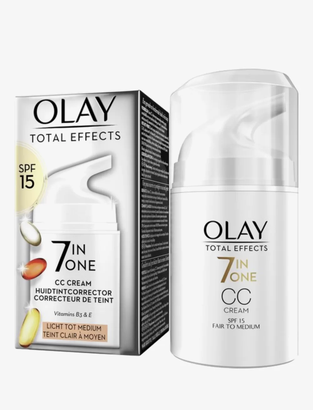 Olay Total Effects 7in1 CC Crème Licht tot Medium met SPF15 - 50ml, Hydratatie, Huidverbetering, Niet-vettig, Geschikt voor Alle Huidtypes