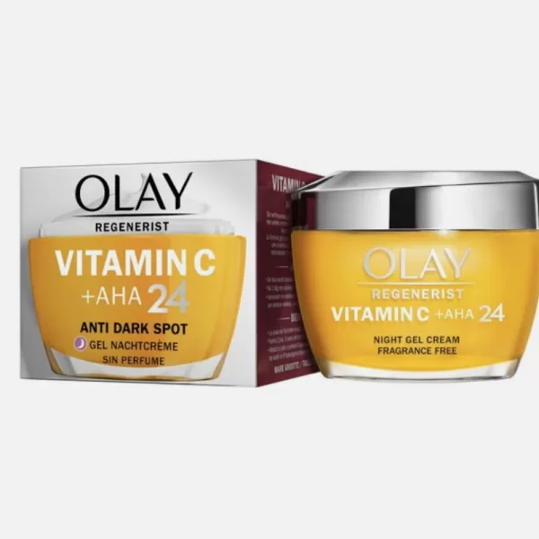 Olay Vitamine C + AHA24 Nachtcrème - Hydraterende, lichte formule voor stralende huid, 24u hydratatie, zonder parfum, dermatologisch getest