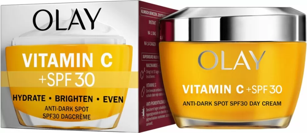 Olay Vitamine C Dagcrème SPF30 50 ml - Hydratatie, Anti-Pigmentvlekken, UVA/UVB-bescherming, Stralende Huid, Niet-vettige Formule