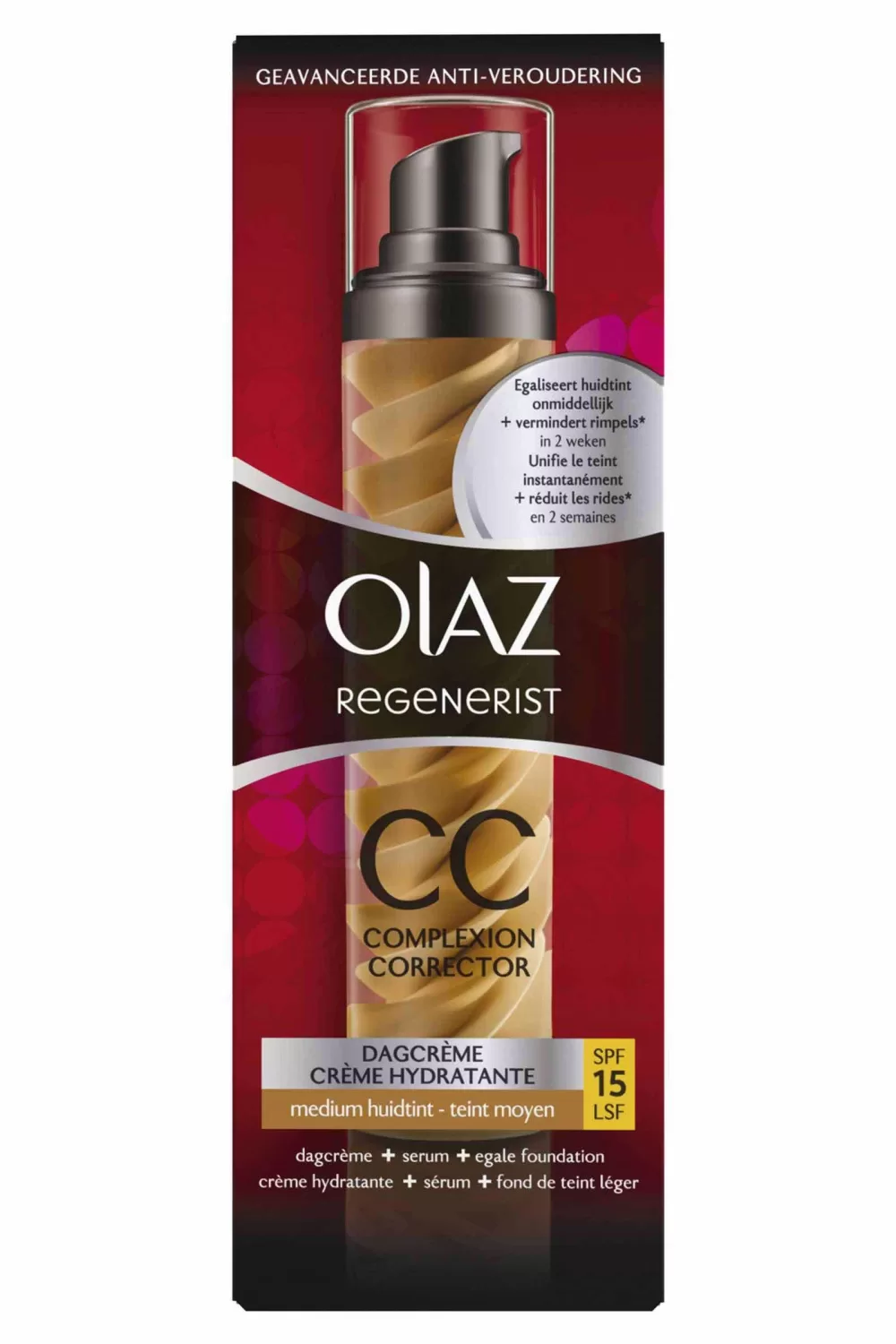 Olaz Regenerist CC Dagcreme SPF15 - Medium Huidtint, 50ml - Anti-veroudering, Perfecte Egale Huidtint, Rimpelvermindering