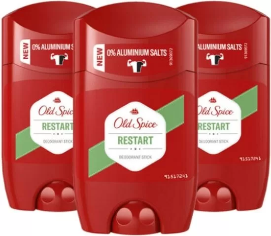 Old Spice Deo Stick Restart - Voordeelverpakking 3 Stuks, 24u Bescherming, Aluminiumvrij, Geen Vlekken, Verfrissende Geur