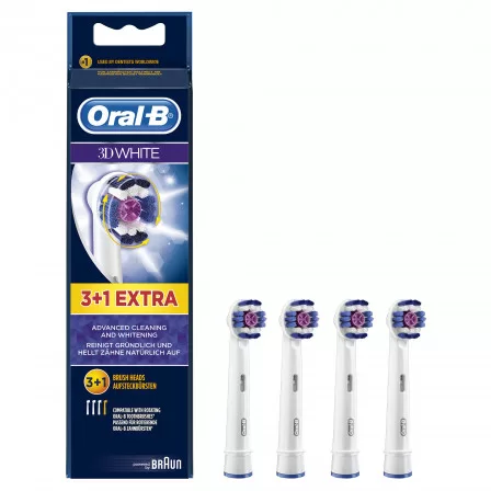 Oral-B 3D White Opzetborstels - Promo Set 3+1 - Vervangende Borstelkop voor Wittere Tanden, Geschikt voor Diverse Modellen