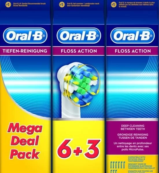 Oral-B Floss Action EB20 Opzetborstels - 9 Stuks met MicroPulse Borstelharen voor Diepe Reiniging en Tandplakverwijdering