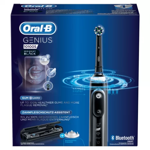 Oral-B Genius 10100S Elektrische Tandenborstel - Zwart, Gum Guard, Positiedetectie, Poetsdruksensor, Lithium-ion batterij, Gezonder Tandvlees