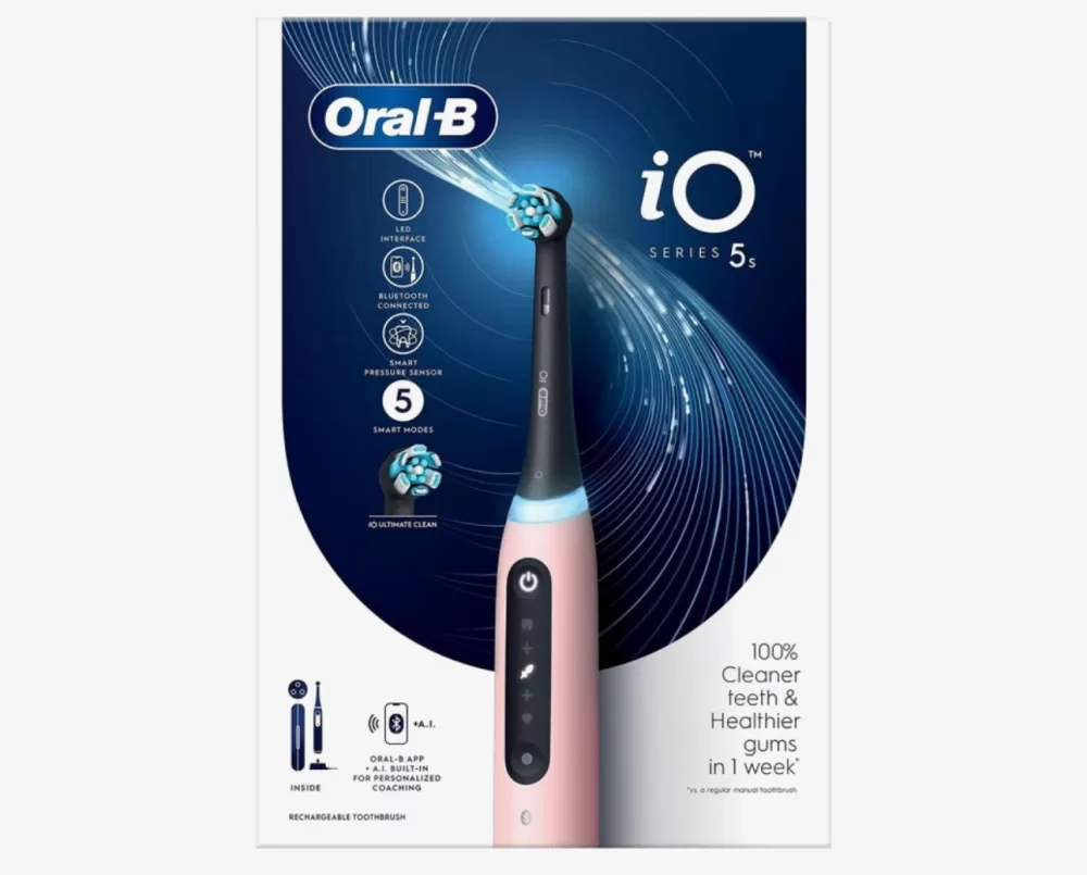 Oral-B iO 5s Elektrische Tandenborstel - Roze, Innovatieve Mondhygiëne, Slimme Technologie, Oplaadbaar, 6 Reinigingsmodi, Voor Gezonde Tanden