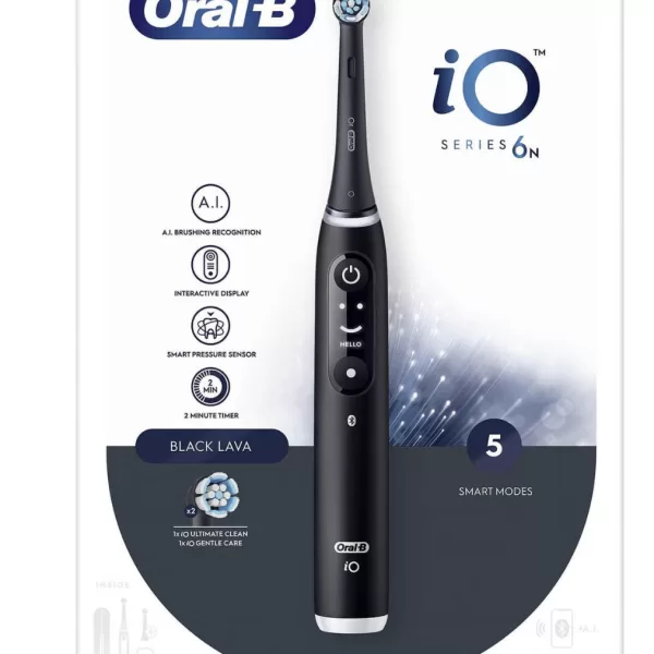 Oral-B iO Series 6N Volwassenen Roterende Tandenborstel - Zwart, Stille en Grondige Reiniging, Geavanceerde Technologie, Verbeterde Poetservaring