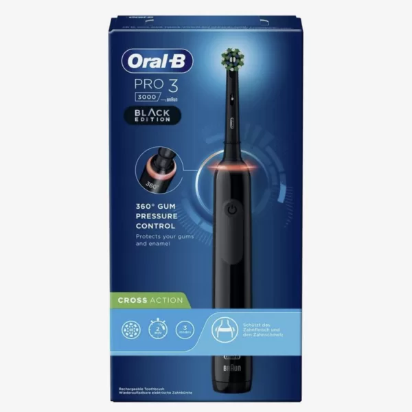 Oral-B Pro 3 3000 Elektrische Tandenborstel met 3 Poetsstanden, Houtskool Borstelharen, 360° Drukcontrole, Timer, Langdurige Batterij