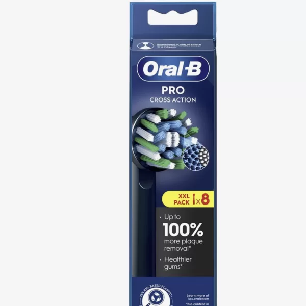 Oral-B Cross Action Opzetborstels - XXL Pack van 8 Stuks - Zwart - Effectieve Reiniging - Geschikt voor de meeste Oral-B Elektrische Tandenborstels