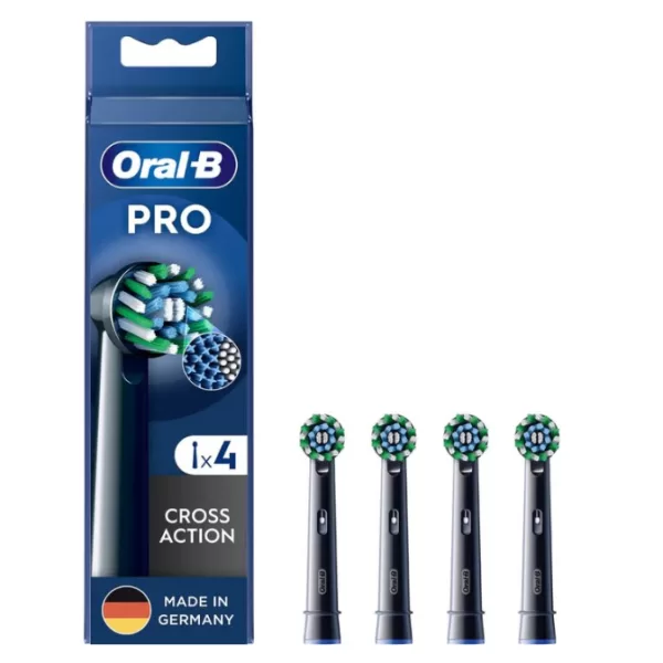 Oral-B Pro CrossAction Zwart Opzetborstels - 4 Stuks - Verwijdert 100% Meer Tandplak - Perfecte Hoek voor Grondige Reiniging