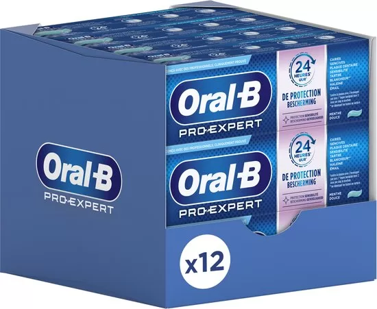 Oral-B Pro-Expert Tandpasta voor Gevoelige Tanden - 12 x 75 ml - 24 uur bescherming, remineraliseert glazuur, fijne muntsmaak