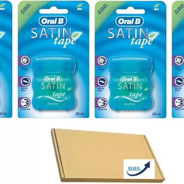 Oral-B Satin Tape Mint - 25m Dental Floss, Verfrissend, Brede Structuur, 4 Stuks - Effectieve Plakverwijdering, Gemakkelijk in Gebruik