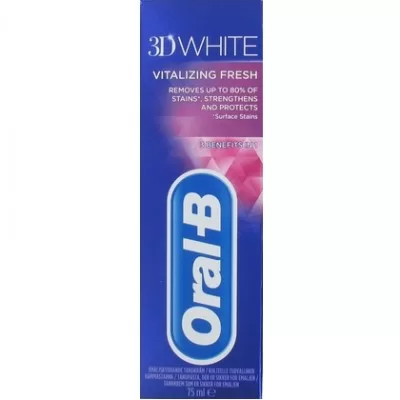 Oral-B 3D White Vitalizing Fresh Tandpasta 75ml – Verwijdert 80% Vlekken, Beschermt en Versterkt Gebit voor Stralend Witte Lach!