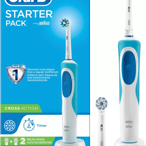 Oral-B Vitality CrossAction Starterpack mit 2 Ersatzbürsten – Effektive Plaque-Entfernung, 2D-Reinigungsaktion, integrierte Timer, langlebige Batterie