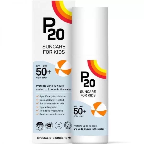 P20 Kids SPF 50+ Zonnebrandcrème - Tot 10 uur waterbestendige bescherming, hypoallergeen, dermatologisch getest, ideaal voor kinderen