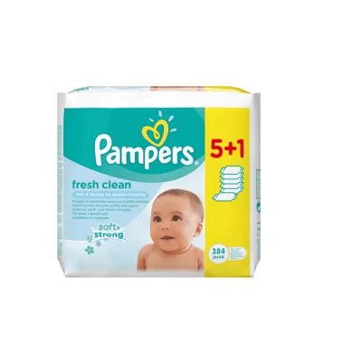 Pampers Fresh Clean Babydoekjes 6x64 - 98% Gezuiverd Water, Zachte Verzorging voor een Frisse Babyhuid - Ideaal voor Thuis & Onderweg