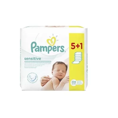 Pampers Sensitive Babydoekjes 6x56 - Zachte, dikker babydoekjes met Soft Grip TextureTM, pH-neutraal, dermatologisch getest voor gevoelige huid.