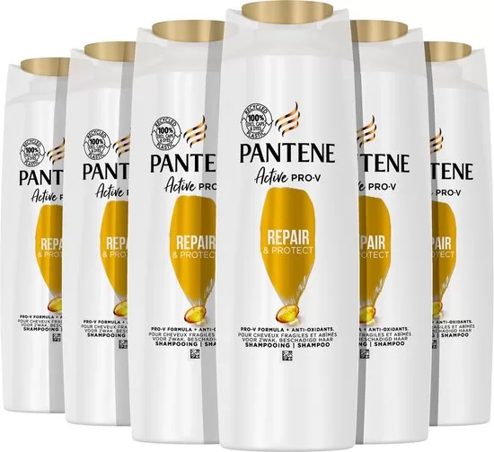 Pantene Active Pro-V Repair & Protect Shampoo, Voordeelverpakking 6 x 400ml - Voor Zwak & Beschadigd Haar, Herstelt Glans & Zachtheid, 100% Gerecycled Plastic