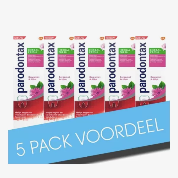 Parodontax Herbal Fresh Tandpasta 5x75ml - Bergamot & Munt, Voorkomt Bloedend Tandvlees, Met Fluoride & Kruidextracten voor Frisse Adem